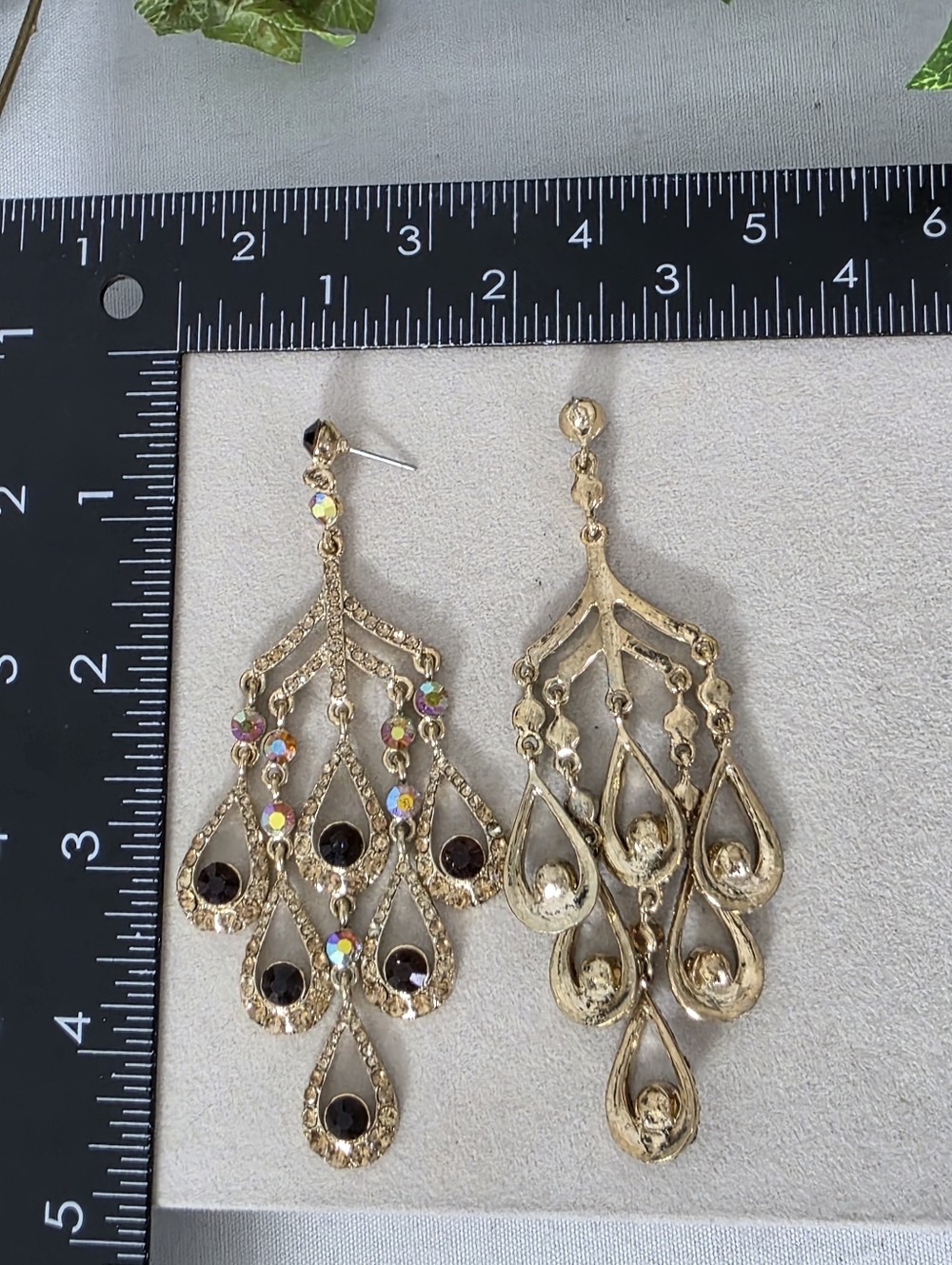 Gold AB Crystal Black Stone Chandelier Statement Earrings - Picture 9 of 9